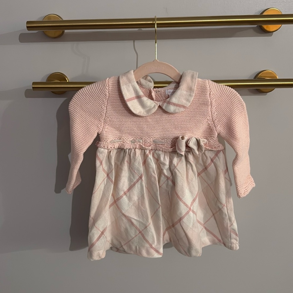 Baby soft pink plaid classic holiday dress